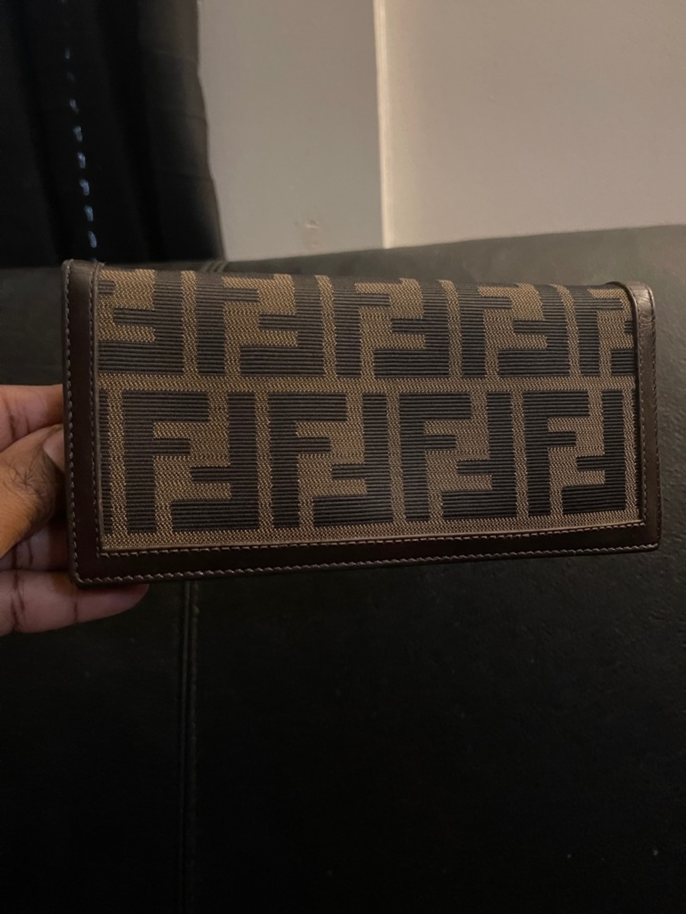 Vintage Fendi Brown Zucca Continental Canvas Long Bifold Wallet W/Entrupy COA